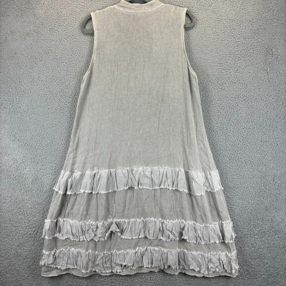 Tempo Paris Linen Dress Medium Lagenlook Boho Beachy Minimal Roomy Ruffle Flowy - Picture 9 of 10